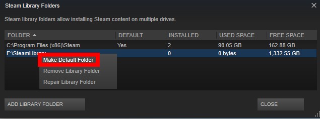 Change Steam Default Download Location